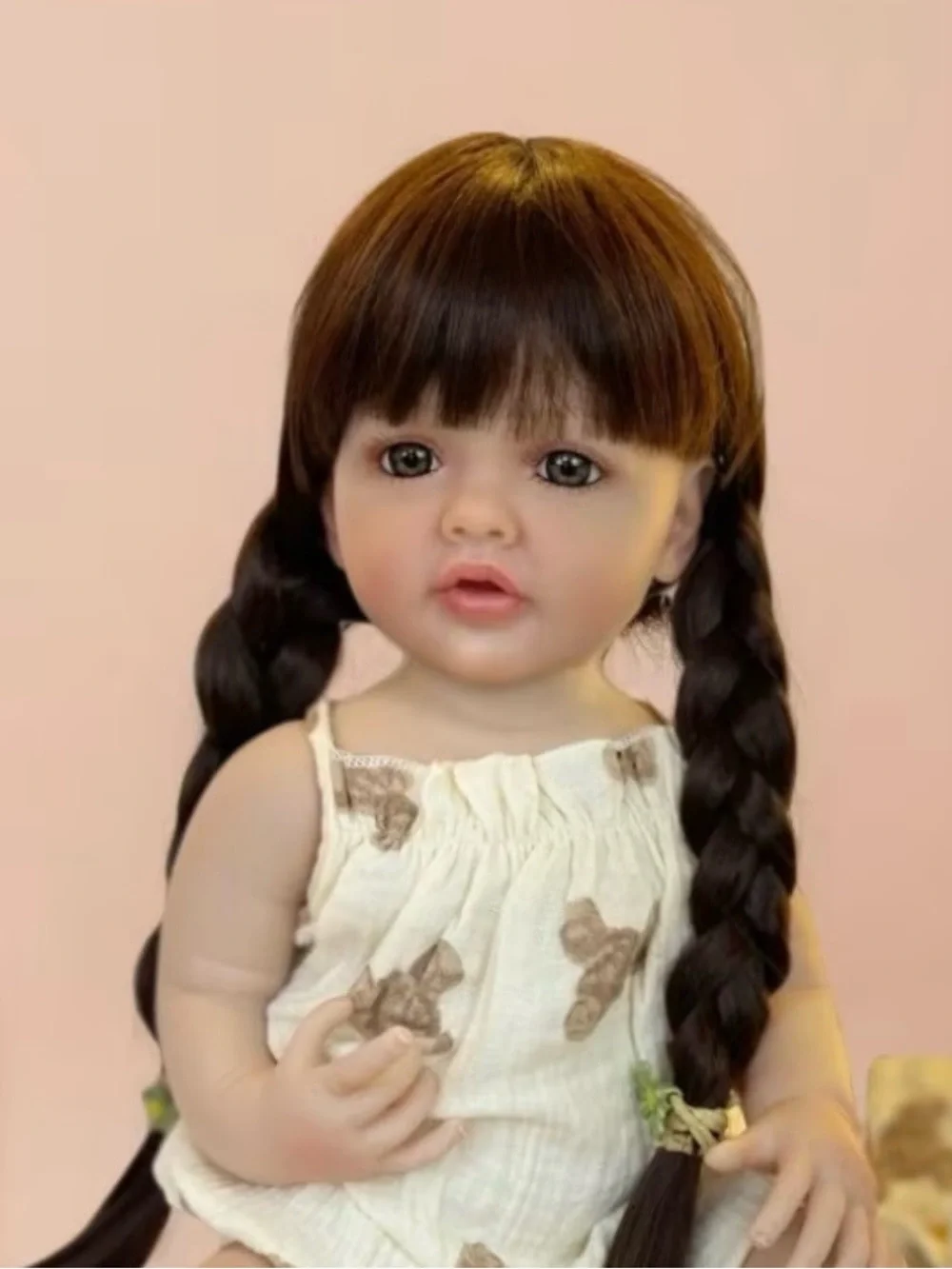 Brown-Haired Baby Doll in Cream Butterfly Outfit - Kids Toys